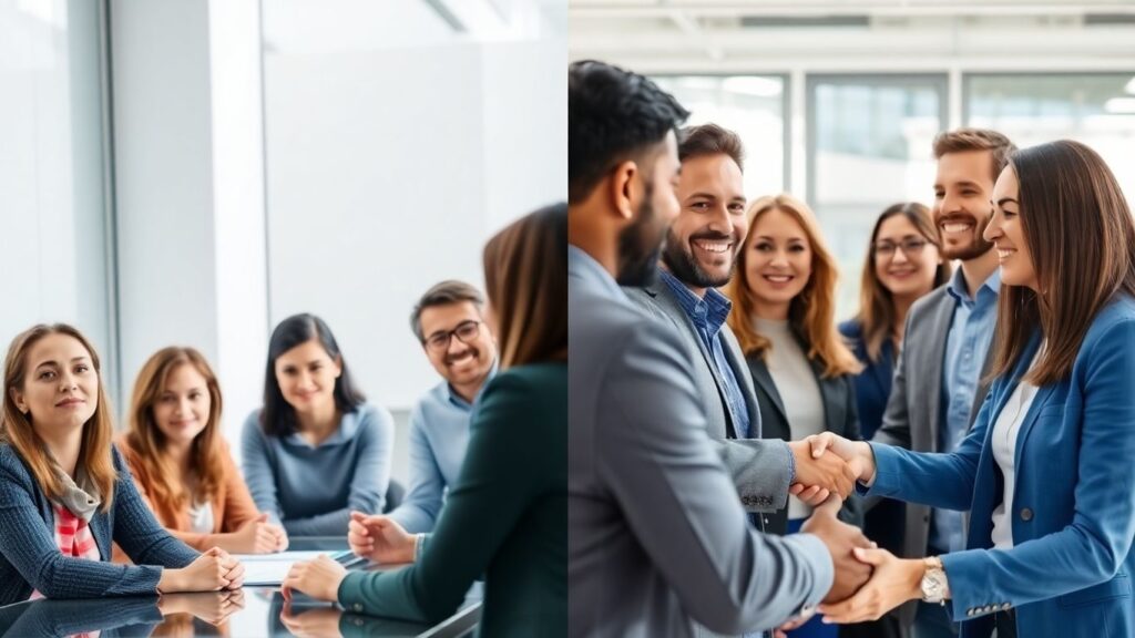 People resolving a complaint with a handshake.