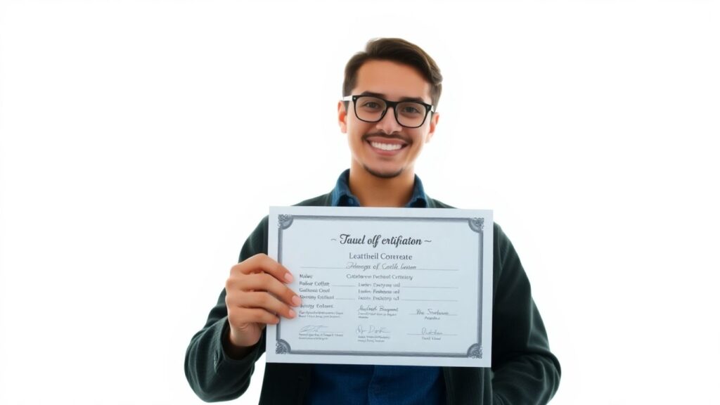 Person holding a certificate, looking successful.