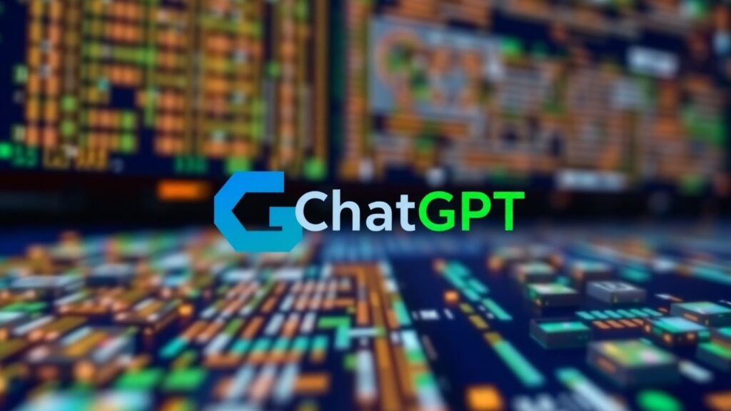 ChatGPT logo against a digital background.