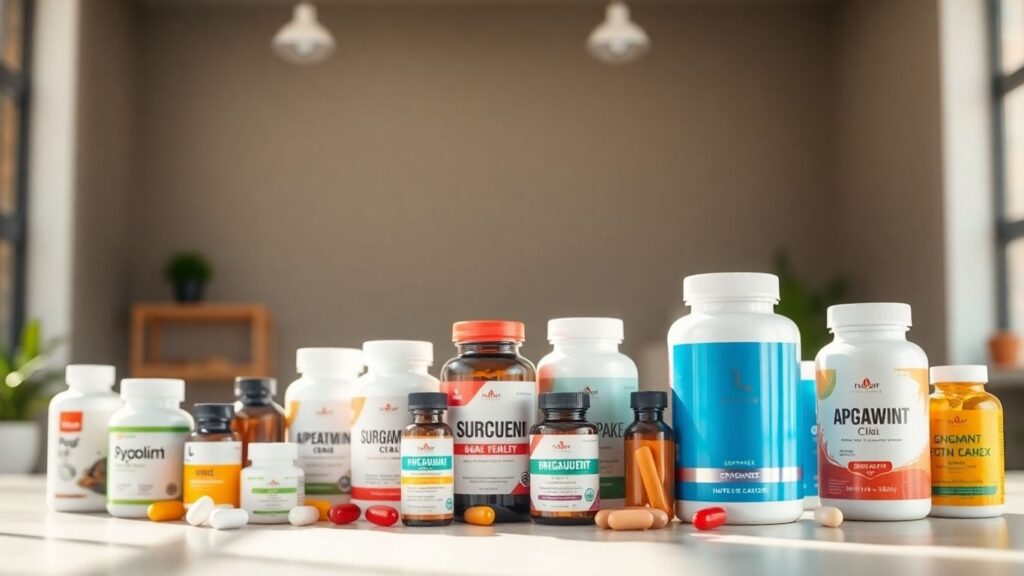 Supplement bottles on a clean, modern background.