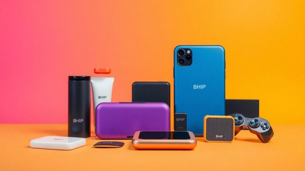 Sleek, modern BHIP products with vibrant colors.